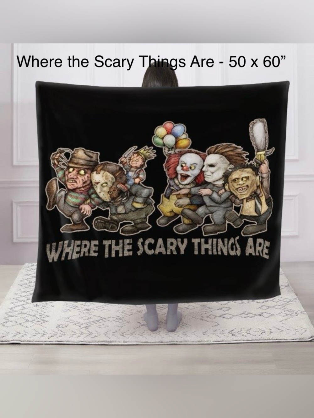 Horror Villains Cartoon Throw Blanket 50x60 Freddy Jason Pennywise NWT